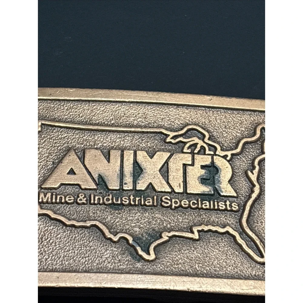 Vintage Anixter Mine & Industrial Specialists Brass Belt Buckle Hit Line USA